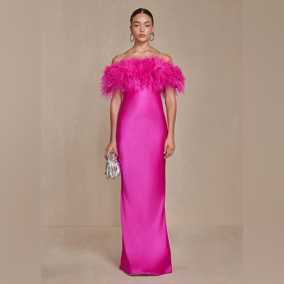 Cult Gaia Terra Feather Gown in Pink Anemone - Picture 1 of 10